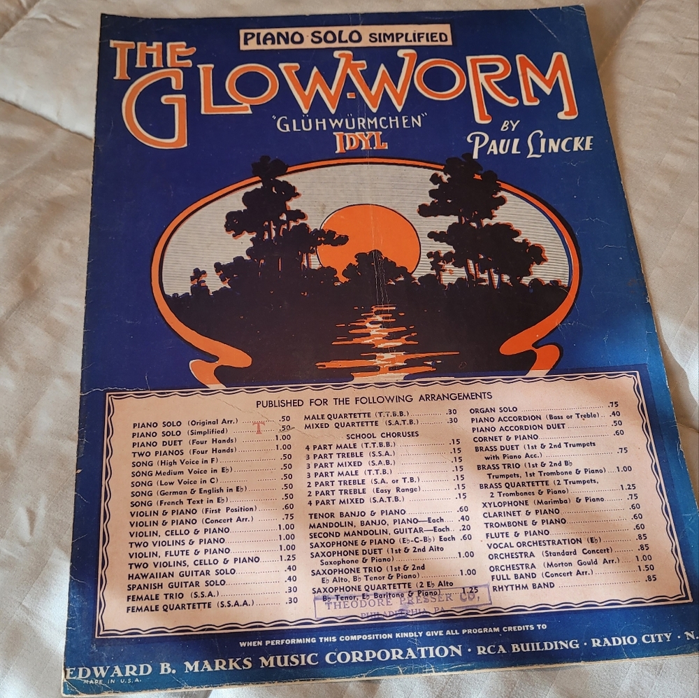The Glow.Worm vintage Sheet Music
